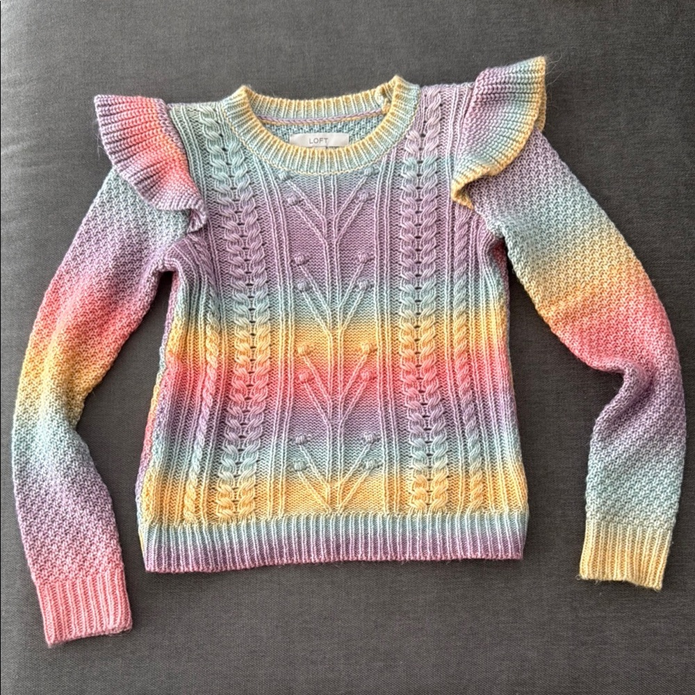 Colorful / Rainbow Striped Sweater with Ruffle Sleeves